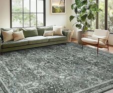 Rugs Living Room Large 160x230cm, Boho Vintage Living Room Rug Carpet with Non-Slip Backing, Soft Low Pile Green Area Rugs