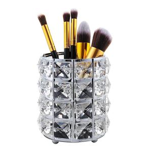 Crystal Storage Box Makeup Organizer Nail Brush Holder - SILVER
