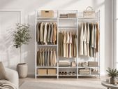 Open Wardrobe Coat Rack Metal Coat Rack with Adjustable Shelves and Clothes Rails Hooks Heavy Duty Separable Ink Black
