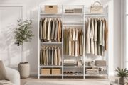 Open Wardrobe Coat Rack Metal Coat Rack with Adjustable Shelves and Clothes Rails Hooks Heavy Duty Separable Ink Black
