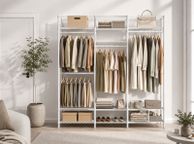 main image for ad Open Wardrobe Coat Rack Metal Coat Rack with Adjustable Shelves and Clothes Rails Hooks Heavy Duty Separable Ink Black