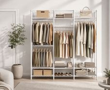 Open Wardrobe Coat Rack Metal Coat Rack with Adjustable Shelves and Clothes Rails Hooks Heavy Duty Separable Ink Black
