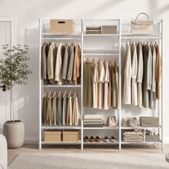 Open Wardrobe Coat Rack Metal Coat Rack with Adjustable Shelves and Clothes Rails Hooks Heavy Duty Separable Ink Black