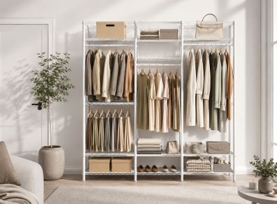 Open Wardrobe Coat Rack Metal Coat Rack with Adjustable Shelves and Clothes Rails Hooks Heavy Duty Separable Ink Black