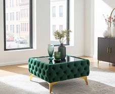 Velvet coffe table with glass Green