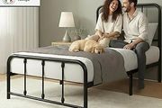 Florence Single Bed 80 x 190 cm-Frame with Metal Headboard and Footboard-Height 35 cm-Slatted Base Included-Storage Compartment Below-Black
