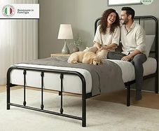 Florence Single Bed 80 x 190 cm-Frame with Metal Headboard and Footboard-Height 35 cm-Slatted Base Included-Storage Compartment Below-Black