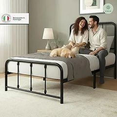 Florence Single Bed 80 x 190 cm-Frame with Metal Headboard and Footboard-Height 35 cm-Slatted Base Included-Storage Compartment Below-Black