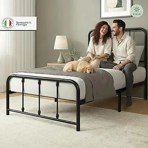 Florence Single Bed 80 x 190 cm-Frame with Metal Headboard and Footboard-Height 35 cm-Slatted Base Included-Storage Compartment Below-Black