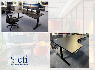 1 x Black Radial Electric Sit Stand Desk - New