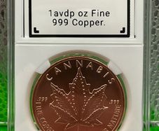 1avdp oz Fine 999 Copper Bullion Cannabis Round.