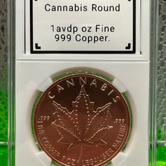 1avdp oz Fine 999 Copper Bullion Cannabis Round.