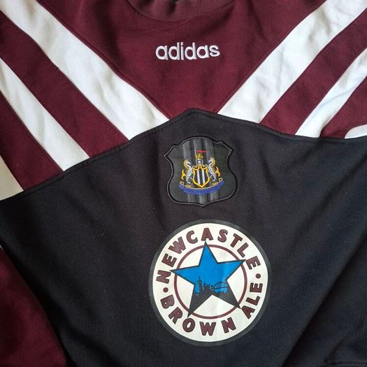 Vintage Newcastle United 95 97 home shirt and sweatshirt made by Adidas,
