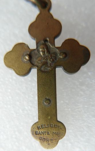 Antique Crucifix Reliquary Pendant Brass and Mother of Pearl Crucifix Pendant