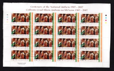 2007 Ireland Centenary of the National Anthem Commemorative Stamp Sheetlet Plate 1B1B1B1B fine Used with Dublin cancel of 17th July 2007 (First day of issue)