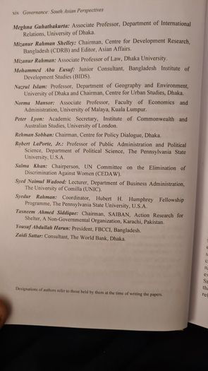Governance. South Asian Perspective. Edited By Hasnat Abdulhye. Hardback With Dustjacket In Good Condition.