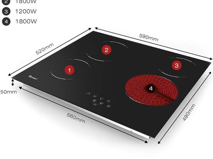 60cm Ceramic Electric Hob 4 Cooking Zones, Built-In Glass Cooktop, Hardwired (No Plug)