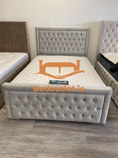 Hilton Florida Bed Frame Chesterfield Bumper Bar Velvet Ottoman Storage&Mattress