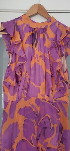 MINT VELVET Mauve and Salmon Floral Ruffle Midi Sz 10 UK - Rrp 220 (New)