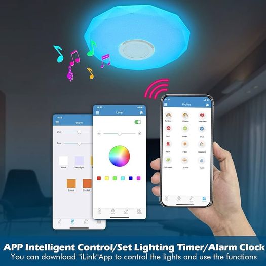 SALE Ceiling Lights for Bedroom, 36W Dimmable RGB Music Ceiling Light with Bluetooth Speaker, Remote/APP Control, for Bathroom, Lounge, Living Room, Kid's Room