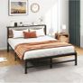 5ft King Metal Platform Bed Frame with Wooden Storage Shelf Image 5