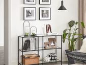 Console table with 3 levels Black  console table, hallway table, 3 levels, side table, tempered glass shelves, 100 x 30 x 73 cm, metal frame, modern, for hallway, living room, bedroom, black