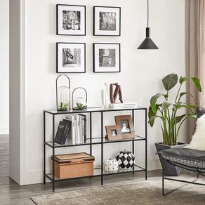 Console table with 3 levels Black  console table, hallway table, 3 levels, side table, tempered glass shelves, 100 x 30 x 73 cm, metal frame, modern, for hallway, living room, bedroom, black