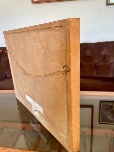 Vintage Teak Framed Certified Art print behind Glass Big Eye Art The Dropouts by Michael Thomas 1969