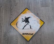 Banksy Sheet Metal Reproduction Road Sign of The Flower Bomber