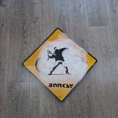 Banksy Sheet Metal Reproduction Road Sign of The Flower Bomber