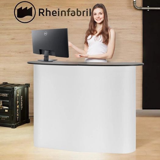 Portable Tradeshow Podium Table, 130 x 46,5 x 95 cm, Display Exhibition Counter Stand Booth Fair with Wall, Foldable Promotion Retail Bar Table Pop Up Podium with Storage Rack, Carrying Bag