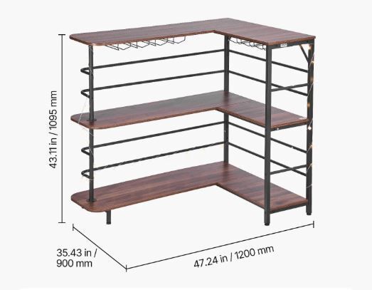Home Bar Unit, L-Shaped Wine Bar Cabinet Table 3-Tier with Storage Shelves