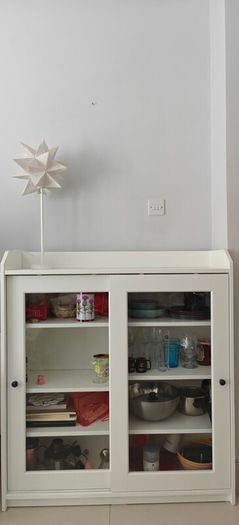 White Glass-Door Storage Cabinet + Handmade Star L