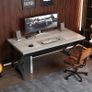 Grey Desk Industrial Wood Home Office Computer for Bedroom Farmhouse Metal Wooden Study Work PC Gaming Writing Table Modern Simple Executive with Storage 47 Inch Light Gray Image 3