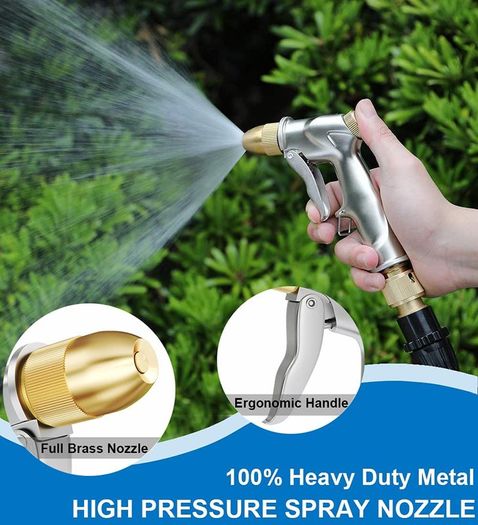 Heavy-Duty Metal Garden Hose Nozzle, Made of 100% Metal Construction Built and Brass Head, Metal Spray Gun w/Pistol Grip Trigger for Watering Plants & Lawn, Car Washing, Patio, Dog & More