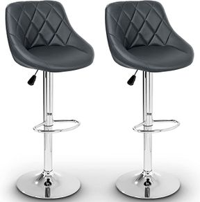 Set of 2 x Bar Stools - Fully Rotatable - Adjustable Seat Height 60 - 80 cm