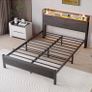 King Size Bed Frame with Storage,LED Lights,5ft Metal Bed Frame Kingsize Bed Frame with Charging Station,Mattress Foundation,Strong Steel Slats Support,Noise Free,Black Image 7