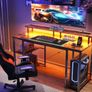 Gaming Desk with LED Lights 120x50 cm Computer Power Outlets PC Table Monitor Stand Storage Shelves CPU Vintage Brown Image 7