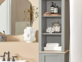 Tall Boy Stylish Bathroom Cabinet  Grey / Wood Colour