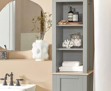 Tall Boy Stylish Bathroom Cabinet  Grey / Wood Colour
