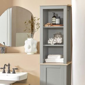 Tall Boy Stylish Bathroom Cabinet  Grey / Wood Colour