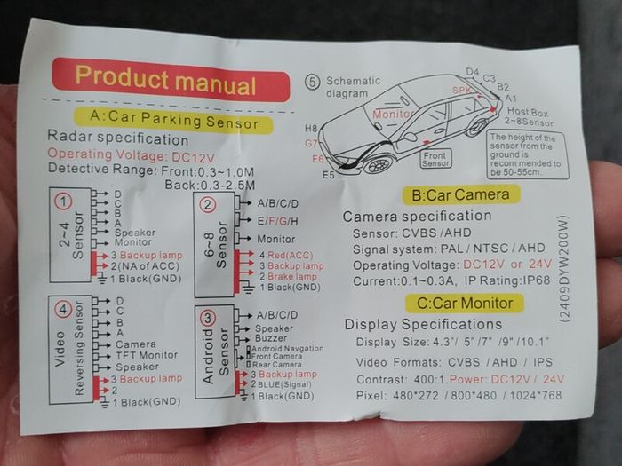 car parking sensor+car camera+car monitor kit