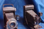 Pair of Vintage Folding Bellows Cameras Kodak Six-20 &amp; All-Distance Pocket Ensign
