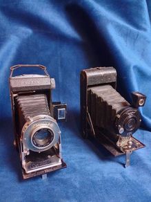 Pair of Vintage Folding Bellows Cameras Kodak Six-20 & All-Distance Pocket Ensign