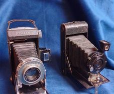 Pair of Vintage Folding Bellows Cameras Kodak Six-20 & All-Distance Pocket Ensign