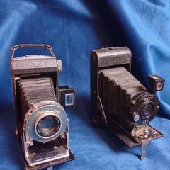 Pair of Vintage Folding Bellows Cameras Kodak Six-20 & All-Distance Pocket Ensign