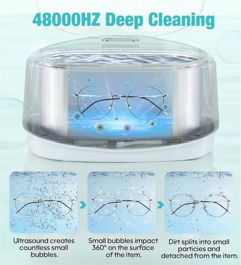 Ultrasonic Cleaner, 48000Hz Jewellery Cleaner Glasses Cleaner 660ML Clean Pod Gifts for Women Cleaning Set with Watch Stand for Jewelry Necklace Ring Glasses