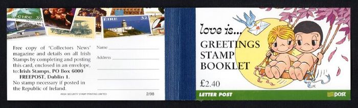 1998 Ireland Greetings IRP2.40 Commemorative Stamp Booklet Mint Never Hinged (MNH). Hibernian HB65