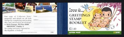 1998 Ireland Greetings IRP2.40 Commemorative Stamp Booklet Mint Never Hinged (MNH). Hibernian HB65