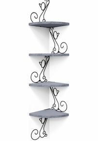 Corner Shelf Wall Mount of 4 Tier Corner Shelves Rustic Wood Floating Shelf Metal Corner Stand (MULTIPLE COLOURS)